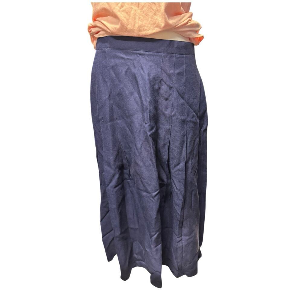 Vintage Navy Blue John Meyer pleated academia preppy midi A Line‎ skirt medium